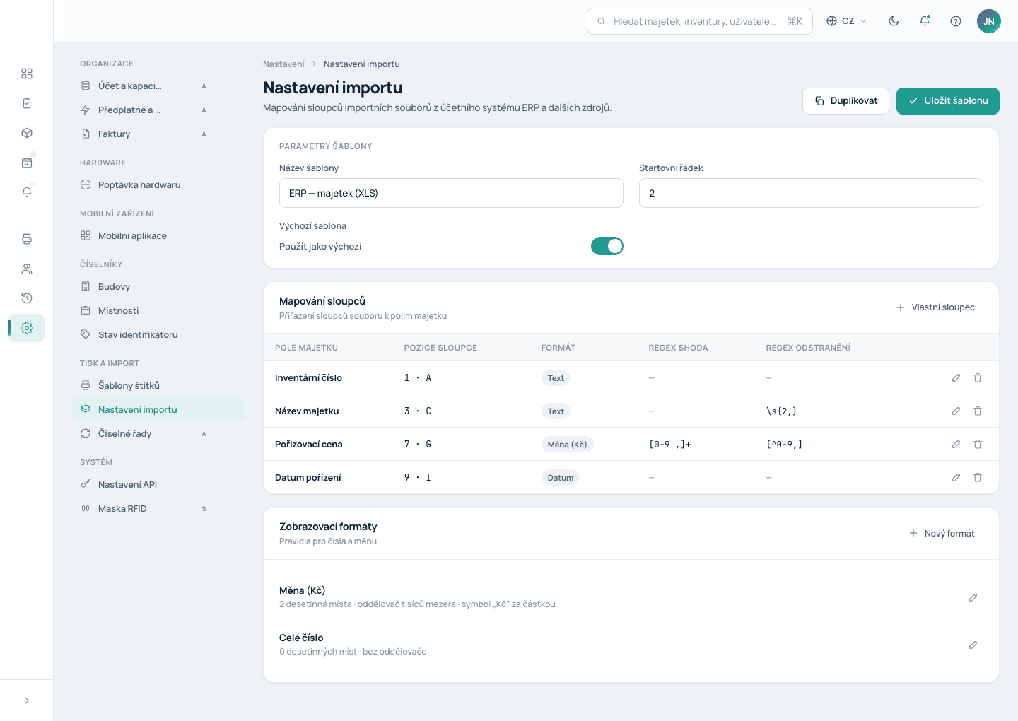 Import a synchronizace – webový portál Inventra
